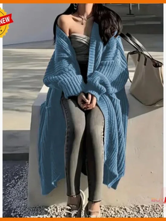 Oversized Cable Knit Cardigan Duster with Pockets Long Sleeve - Picture 5 of 7